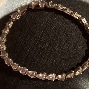 Real silver stamped 925 bracelet with pink teardrop gemstones